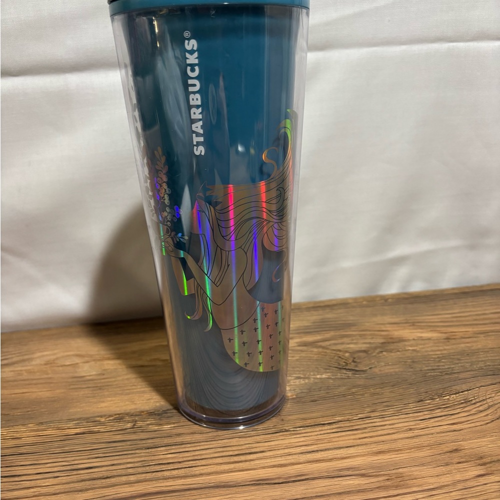 Starbucks Teal Tumbler with Iridescent Mermaid